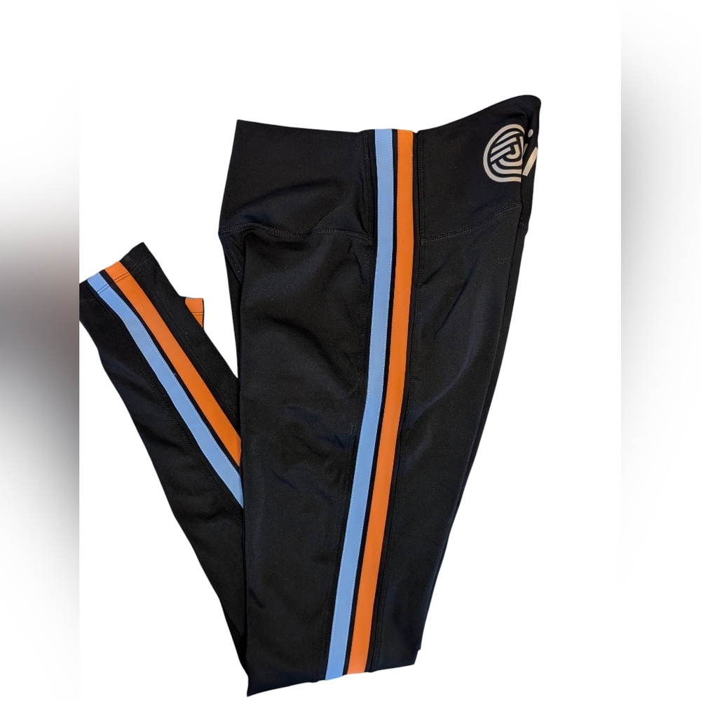Jibe Splits59 Black Leggings with Orange and Blue Stripes Like New